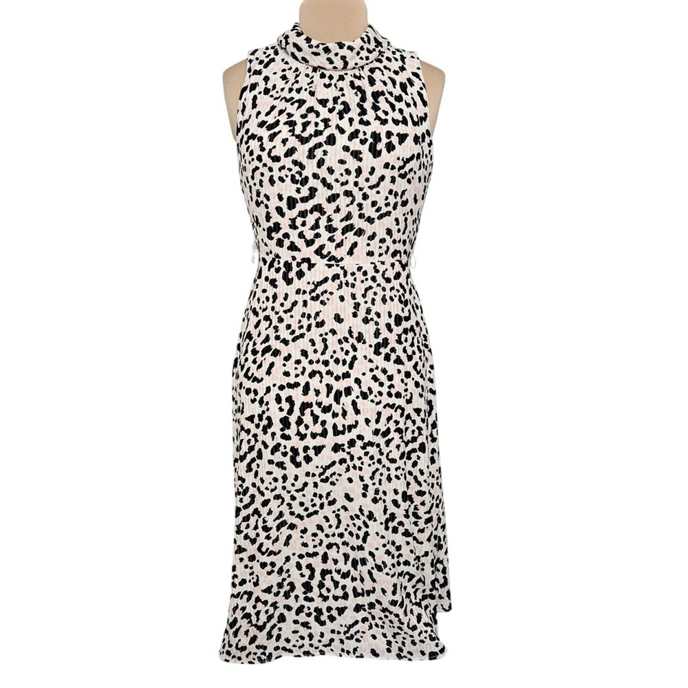 New Karl Lagerfeld Belted Sleeveless Mock Neck Midi Dress Leopard Print Size 10